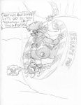  &lt;3 2018 anthro big_breasts breasts canine chest_tuft death_by_snu_snu dialogue duo female fox male male/female mammal monochrome nipples open_mouth pictographics raised_shirt science_fiction sketch text tongue tongue_out tuft wolf wolfkidd 