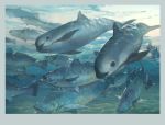  chinese_commentary commentary_request dated day dolphin fish grey_border hjl no_humans original outdoors swimming traditional_media underwater 