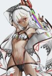  altera_(fate) armpits cameltoe dark_skin detached_sleeves fate/grand_order fate_(series) full_body full_body_tattoo highres holding holding_sword holding_weapon looking_at_viewer midriff nyatabe photon_ray red_eyes short_hair solo sword tattoo veil weapon white_hair 