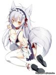  animal_ears ass breasts cleavage collar company_name dog_ears dog_tail eyebrows_visible_through_hair full_body garter_straps ginko_(magia_break) grey_hair large_breasts long_hair magia_break maid_headdress panties red_panties seiza sitting solo tail tail_raised thighhighs underwear white_legwear yellow_eyes yoruneko 