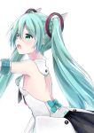  absurdres aqua_eyes aqua_hair dress from_side hatsune_miku highres long_hair magical_mirai_(vocaloid) open_mouth simple_background solo tsukiringo twintails very_long_hair vocaloid white_background 