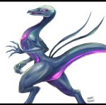  animal_genitalia claws digitigrade female feral genital_slit looking_at_viewer michizuki nintendo open_mouth pink_eyes pok&eacute;mon pok&eacute;mon_(species) salazzle simple_background slit smile solo video_games white_background 