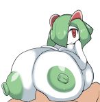  2018 areola big_breasts breasts duo erection female green_hair green_nipples hair huge_breasts human humanoid hyper hyper_breasts kirlia looking_at_viewer male male/female mammal nintendo nipples not_furry penis petronoise pok&eacute;mon pok&eacute;mon_(species) pok&eacute;morph red_eyes sex simple_background titfuck video_games white_background white_skin 