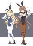  ;) alternate_costume animal_ears ass_visible_through_thighs bad_id bad_pixiv_id bangs bare_shoulders black_bow black_footwear black_hairband black_leotard black_neckwear blue_leotard blunt_bangs blush bottle bow bowtie breasts bunny_ears bunny_tail bunnysuit cleavage cnm collarbone covered_navel cup detached_collar drinking_glass english eyebrows_visible_through_hair fake_animal_ears fake_tail flat_chest flats full_body hair_bow hair_ornament hairband hairclip hand_on_hip hand_on_own_chest highres holding holding_tray jervis_(kantai_collection) kantai_collection leotard looking_at_viewer low_twintails medium_breasts multiple_girls nose_blush one_eye_closed orange_legwear pantyhose red_ribbon ribbon shoes side-tie_leotard small_breasts smile standing star star_hair_ornament strapless strapless_leotard swept_bangs tail tashkent_(kantai_collection) teacup teapot thigh_gap translated tray twintails two-tone_background white_legwear wrist_cuffs 