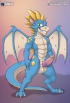  animal_genitalia anthro balls blue_bender dragon erection genital_slit horn knot looking_at_viewer male nude slit solo standing teeth wings 