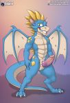  animal_genitalia anthro blue_bender dragon erection genital_slit horn knot looking_at_viewer male nude slit solo standing teeth wings 