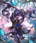  2019 afd-yred anthro claws clothed clothing cygames digital_media_(artwork) fangs felid lion male mammal open_mouth pantherine shadowverse solo toe_claws tongue tuft weapon whiskers 