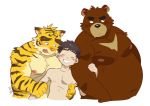  41raco bear big_eyebrows blush fangs feline hiroyuki_(morenatsu) human juuichi_mikazuki male mammal morenatsu musclegut muscular nipples pecs shirako smile tears tiger torahiko_(morenatsu) 
