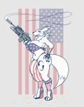  anthro bikini breasts bulge clothed clothing dickgirl digimon gun hyper hyper_bulge intersex looking_at_viewer ranged_weapon renamon rifle skimpy slightly_chubby smile smoke solo standing stars_and_stripes strikeanywhere swimsuit thick_thighs united_states_of_america weapon 