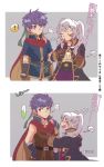  1boy 1girl age_progression armor blue_eyes blue_hair blush cape female_my_unit_(fire_emblem:_kakusei) fire_emblem fire_emblem:_akatsuki_no_megami fire_emblem:_kakusei fire_emblem:_souen_no_kiseki fire_emblem_heroes gloves headband highres hood ike kiriya_(552260) long_hair mamkute my_unit_(fire_emblem:_kakusei) nintendo open_mouth robe short_hair simple_background super_smash_bros. super_smash_bros._ultimate tiara twintails white_hair 