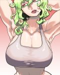  1girl absurdres arm_behind_head armpits arms_up ballpoint_pen_(medium) bra breasts candy cleavage collarbone colored_eyelashes commentary_request eyelashes food green_hair grey_bra hair_between_eyes half-closed_eyes head_tilt highres hips huge_breasts kazami_yuuka lips lollipop looking_to_the_side medium_hair mouth_hold muscle muscular_female open_mouth red_eyes ringed_eyes skinnytorch solo sports_bra stomach tongue tongue_out touhou traditional_media underwear upper_body 