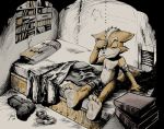 2005 anthro barefoot bed bedding bedroom blanket book boots canine clothing digital_media_(artwork) discarded_clothing footwear fox fox_mccloud fur impximon legwear male mammal nintendo nude pillow socks solo star_fox video_games waking_up ximonr 