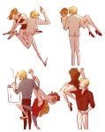  1girl 2boys blonde_hair breasts long_hair monkey_d_luffy multiple_boys nami_(one_piece) one_piece orange_hair sanji 