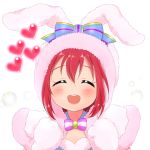  animal_suit blush eyes_closed hoodie kurosawa_ruby love_live!_sunshine!! pink_hair rabbit_ears short_hair smile 