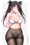  alternate_breast_size arms_behind_back artist_name ass_visible_through_thighs bangs black_hair black_legwear blue_eyes blush bra breasts cowboy_shot cursive curvy dated fate/stay_night fate_(series) french frilled_bra frilled_panties frills grey_background gusset hair_ribbon hanada_yanochi heart large_breasts light_smile long_hair looking_at_viewer navel outside_border panties panties_under_pantyhose pantyhose parted_bangs ribbon solo standing sweat thigh_gap thighband_pantyhose toosaka_rin twintails underwear underwear_only white_bra 