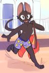  ambiguous_gender black_fur cat clothing dosent feline fur mammal swimming_trunks swimsuit 