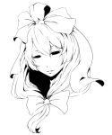  bad_id bad_pixiv_id close-up commentary_request front_ponytail greyscale hair_between_eyes hair_ribbon head_only highres kagiyama_hina looking_at_viewer monochrome ribbon simple_background solo touhou yurakokko 