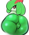  2017 big_butt butt butt_focus colored_sketch eyelashes female green_hair green_skin hair hair_over_eye horn humanoid kirlia looking_at_viewer looking_back multicolored_skin nintendo not_furry plantpenetrator plump_labia pok&eacute;mon pok&eacute;mon_(species) pok&eacute;morph presenting pussy red_eyes short_stack simple_background sketch solo thick_thighs two_tone_skin video_games white_background white_skin 