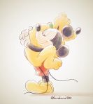  2017 anthro black_body black_nose canine clothed clothing collar disney dog duo eyes_closed feral footwear happy heartwarming hi_res hug kurokuma824 mammal mickey_mouse mouse nude pluto_(disney) rodent round_ears shoes simple_background smile standing vignette white_background white_gloves yellow_body 