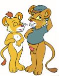  between_the_lions betweenthelions bottomless clothed clothing cub embarrassed feline female hat leona_(btl) lion lionel_(btl) male mammal nude penis pussy shirt show_me_yours young 