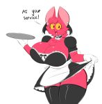  averyshadydolphin bat big_breasts breasts clothing female fur huge_breasts looking_at_viewer maid_uniform mammal pink_fur solo text uniform vixie_(averyshadydolphin) wide_hips 