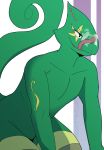  anthro black_eyes chameleon cum cum_on_face cum_on_tongue green_skin hi_res leon_powalski licking lizard long_tongue male male/male nintendo nude on_ground pecs reptile scalie schlurpin sitting smile solo star_fox thick_thighs tongue tongue_out video_games 