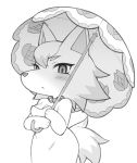  animal_crossing anthro blush breasts canine cleavage clothed clothing dress female fur jewelry kemono looking_at_viewer mammal monochrome necklace nintendo open_mouth simple_background solo umbrella video_games washimori white_background whitney_(animal_crossing) wolf 