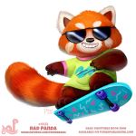  2018 ambiguous_gender anthro bottomless brown_fur clothed clothing cryptid-creations eyewear fur grin humor mammal orange_fur pun red_panda skateboard smile solo sunglasses teeth white_fur 