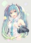  :d ahoge aqua_eyes aqua_hair bare_shoulders commentary_request detached_sleeves gradient_hair green_hair hatsune_miku long_hair multicolored_hair nail_polish necktie open_mouth shiomizu_(swat) smile solo twintails upper_body very_long_hair vocaloid 