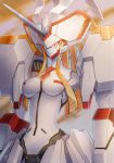  breasts commentary_request darling_in_the_franxx doyouwantto horn humanoid_robot large_breasts looking_at_viewer mecha no_humans red_eyes signature strelizia upper_body 