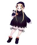  abigail_williams_(fate/grand_order) bangs black_bow black_dress black_footwear black_hat black_ribbon blonde_hair bloomers blue_eyes bow disney dress eyebrows fate/grand_order fate_(series) frilled_sleeves frills full_body hair_bow haseru_(ginku_mh) hat holding holding_stuffed_animal legs_apart long_hair long_sleeves looking_at_viewer mickey_mouse orange_bow parted_bangs ribbon shoes simple_background sleeves_past_wrists solo straight_hair stuffed_animal stuffed_toy top_hat underwear white_background white_bloomers 