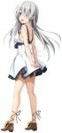  absurdres amatori_sumire aqua_eyes arms_behind_back dress eyebrows_visible_through_hair full_body hands_together highres kakao long_hair looking_at_viewer non-web_source official_art open_mouth shoe_flower silver_hair solo standing strap_slip transparent_background v_arms yurameku_kokoro_ni_michita_sekai_de_kimi_no_yume_to_yokubou_wa_kanau_ka 