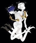  2others androgynous bangs black_background blue_eyes blue_hair blunt_bangs boots cairngorm_(houseki_no_kuni) colored_eyelashes crystal_hair finger_to_mouth frown full_body gem_uniform_(houseki_no_kuni) golden_arms hand_on_another&#039;s_shoulder heterochromia high_heel_boots high_heels houseki_no_kuni looking_at_viewer multiple_others necktie phosphophyllite phosphophyllite_(ll) see-through_sleeves short_hair silver_eyes silver_hair smile sone_(sazikiri0302) spoilers thick_eyebrows white_eyes white_hair white_skin 