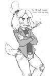  animal_crossing anthro black_nose canine clothing dialogue english_text female guoh hair hair_ornament isabelle_(animal_crossing) long_ears mammal nintendo short_hair smoking solo text video_games 