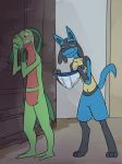  blush briefs clothing duo embarrassed fuze grovyle inside lucario nintendo pok&eacute;mon pok&eacute;mon_(species) tighty_whities underwear video_games white_underwear 