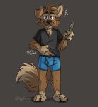  barefoot beer_bottle black_shirt blue_underwear boxer_briefs canine clothing dog drunk english_text male mammal matt_riskely shirt sound_effects t-shirt text tinydeerguy underwear 