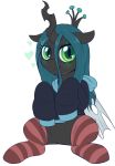  &lt;3 2018 alpha_channel blush bottomless changeling clothed clothing crown cute cute_fangs equine evomanaphy eyelashes eyeshadow fangs female feral floppy_ears friendship_is_magic full-length_portrait green_eyes green_sclera hair hi_res hoodie hooves horn insect_wings legwear long_hair long_sleeves looking_at_viewer makeup mammal mascara my_little_pony portrait queen_chrysalis_(mlp) simple_background sitting slit_pupils smile socks solo striped_legwear striped_socks stripes teal_hair thigh_highs transparent_background wings 