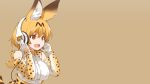  animal_ears anthropomorphism blonde_hair bow breasts elbow_gloves gloves gradient headphones kemono_friends nanaku_teiru orange_eyes photoshop serval short_hair tail 