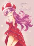  breasts christmas commentary_request dragon_quest dragon_quest_ii dress hat kichijou_agata long_hair medium_breasts princess princess_of_moonbrook purple_hair sideboob solo 