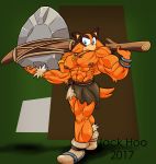  2017 abs alternate_version_at_source anthro badger biceps blue_eyes boots bracelet clothing eyelashes female flat_chested footwear hi_res hyper hyper_muscles jack_hoo_(artist) jewelry loincloth mammal melee_weapon muscular muscular_female mustelid necklace nipples smile solo sonic_(series) sonic_boom sticks_the_jungle_badger weapon 