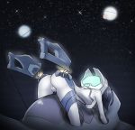  1girl all_fours artist_request ass blue_hair bodysuit breasts darling_in_the_franxx ichigo_(darling_in_the_franxx) pilot_suit pussy screen short_hair solo star_(sky) starry_sky white_bodysuit 