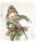  brown_hair gloves hat imperial_japanese_army imperial_japanese_navy longmei_er_de_tuzi military military_hat military_uniform original pouch running sheath sheathed solo sword twintails uniform weapon 