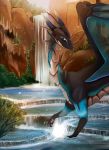  ambiguous_gender claws desert deviant-soulmates dragon feral frill head_frill horn illustration looking_at_viewer outside scalie waterfall western_dragon wings 