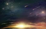 cloudy_sky commentary_request earth highres leona_(yun_laurant) night night_sky no_humans original outdoors shooting_star sky space star_(sky) starry_sky stratosphere sun sunlight twilight 