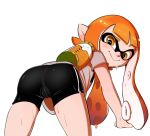  blush butt camel_toe cephalopod clothed clothing female fully_clothed hair hearlesssoul hi_res humanoid inkling long_hair looking_back marine nintendo not_furry orange_eyes orange_hair pointy_ears smile solo splatoon squid tentacle_hair tentacles video_games 