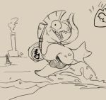  2017 bulge cephalopod clothed clothing daftpatriot digital_media_(artwork) fin fish inkling male marine monochrome nintendo open_mouth salmonid splatoon splatoon_2 squid suspenders tail_fin video_games waving 