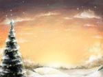  christmas_ornaments cloud cloudy_sky commentary_request landscape leona_(yun_laurant) mountain no_humans original outdoors pine_tree scenery sky snow snowing star_(sky) starry_sky tree twilight 