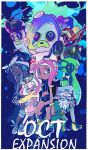  5girls bandana beard black_hair chain_necklace commander_atarime dark_skin facial_hair glasses green_hair headphones hime_(splatoon) iida_(splatoon) inkling katou_(osoraku) midriff multiple_girls octarian octocopter octoling octopod octotrooper old_man pink_eyes pink_hair pointy_ears splatoon_(series) splatoon_2 splatoon_2:_octo_expansion squidbeak_splatoon takozonesu tentacle_hair white_hair 