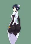  ass atoda_anomalo back black_hair bodysuit breasts bun_cover chinese_clothes double_bun fate/grand_order fate_(series) fingerless_gloves gloves green_eyes highres huge_breasts looking_at_viewer looking_back looking_down medium_breasts ninja open_mouth pants qin_liangyu_(fate) short_hair sideboob solo standing tight tight_pants 