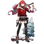  axe cz-75 cz-75_(girls_frontline) full_body girls_frontline gloves gun handgun infukun jacket jewelry long_hair looking_at_viewer looking_down necklace official_art pistol red_eyes red_hair scowl shorts thighhighs transparent_background tree trigger_discipline twintails weapon 